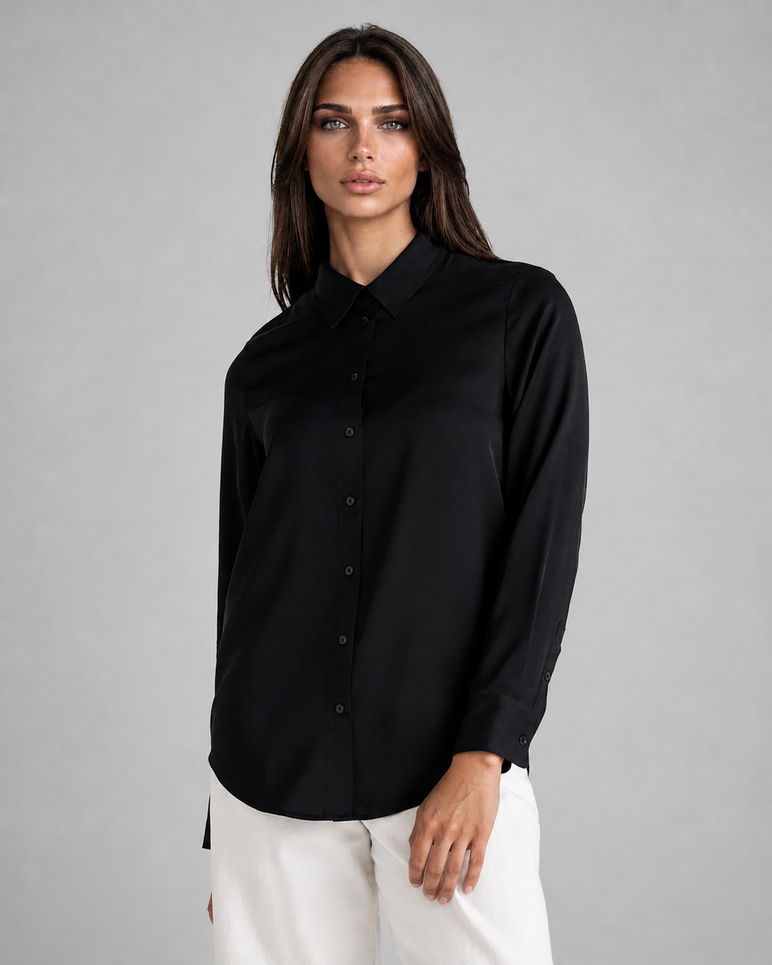 Buki Women's Washable Silk Long Sleeve Blouse - XS - Black