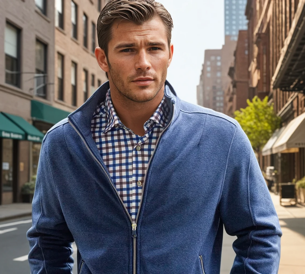 Check Mate Lounge Set - Long Sleeve Shirt & Full Zip 'Sweater'-OUTFIT SETS-BUKI-M-Navy/Brown-Buki