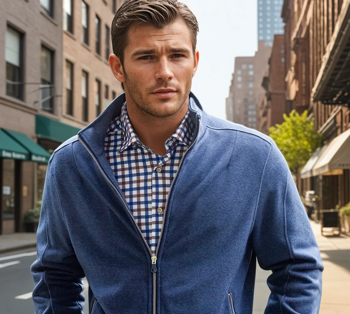 Check Mate Lounge Set - Long Sleeve Shirt & Full Zip 'Sweater'-OUTFIT SETS-BUKI-M-Navy/Brown-Buki