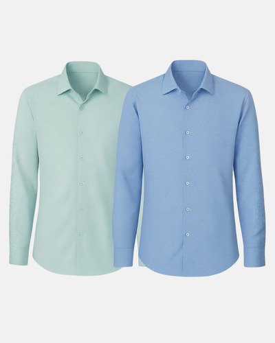 Studio Dot Dress Shirt 2-Pack - Teal/Blue-LONG SLEEVE SHIRTS-BUKI-M-Buki