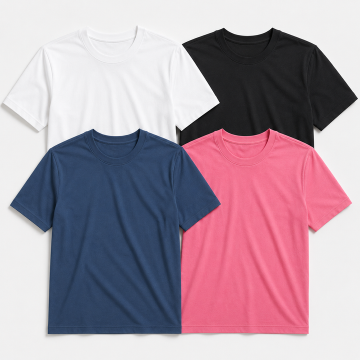 Flay Lay of the 4 Pack White, Black. Rose, and Blue NIght