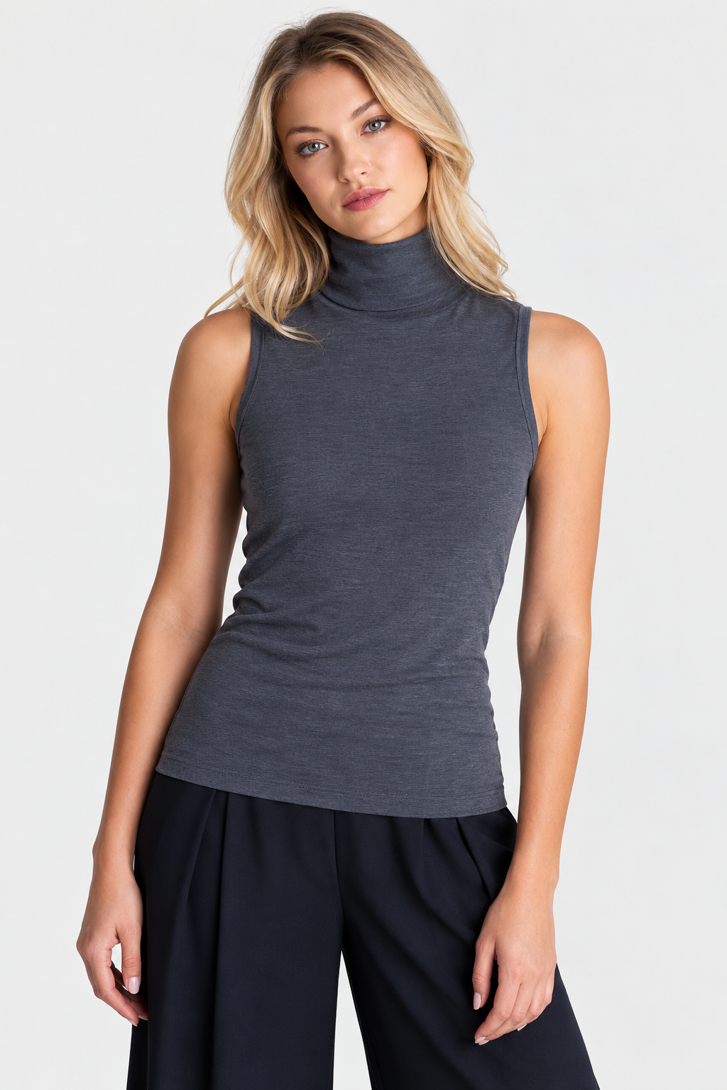 Sleeveless Turtleneck Shirt-SHIRTS &amp; BLOUSES-BUKI-XS-BLACK-Buki