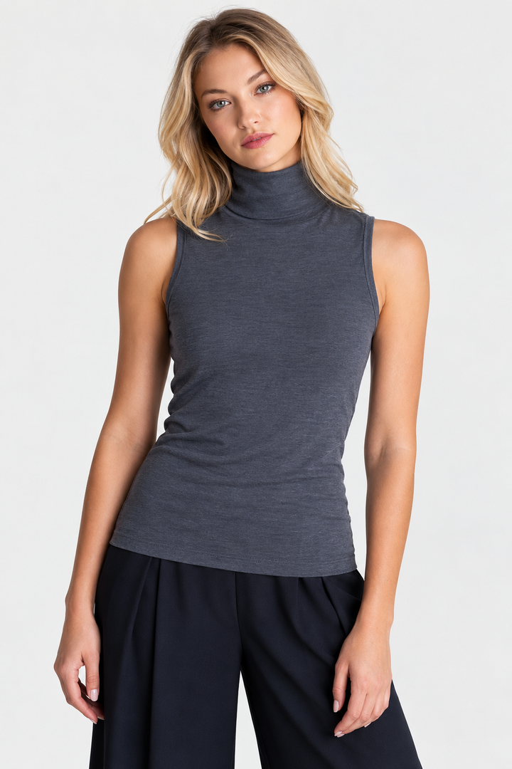 Sleeveless Turtleneck Shirt-SHIRTS &amp; BLOUSES-BUKI-XS-BLACK-Buki