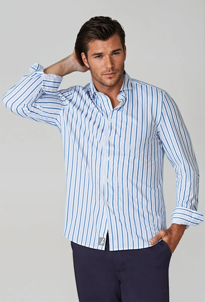 Barrett Stripe Long Sleeve Tech Shirt-LONG SLEEVE SHIRTS-BUKI-S-Blue/White-Buki