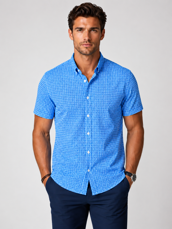 Bastille Check Short Sleeve Tech Shirt-SHORT SLEEVE SHIRTS-BUKI-L-Royal Blue-Buki