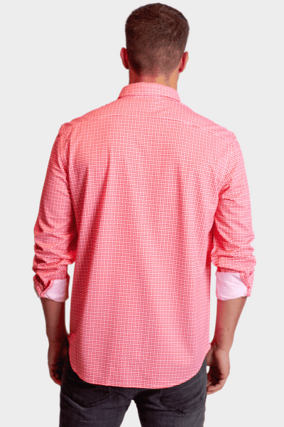 Swiss Check Long Sleeve Tech Shirt - Red-LONG SLEEVE SHIRTS-BUKI-M-Red / White-Buki