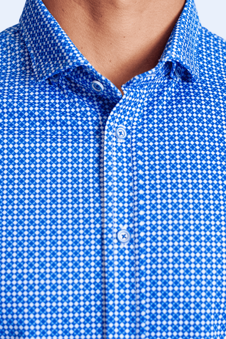 Swiss Check Long Sleeve Tech Shirt - Blue-LONG SLEEVE SHIRTS-BUKI-M-Blue / White-Buki