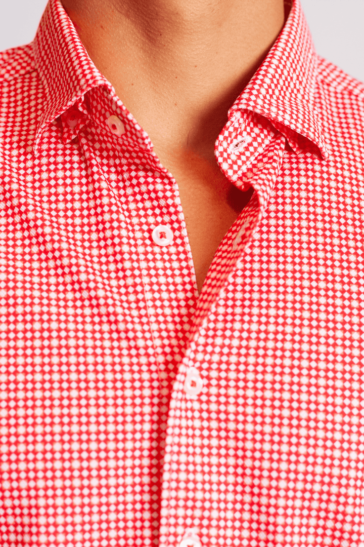 Swiss Check Long Sleeve Tech Shirt - Red-LONG SLEEVE SHIRTS-BUKI-M-Red / White-Buki