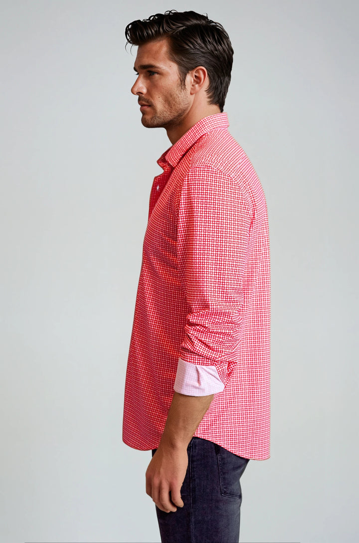 Swiss Check Long Sleeve Tech Shirt - Red-LONG SLEEVE SHIRTS-BUKI-M-Red / White-Buki