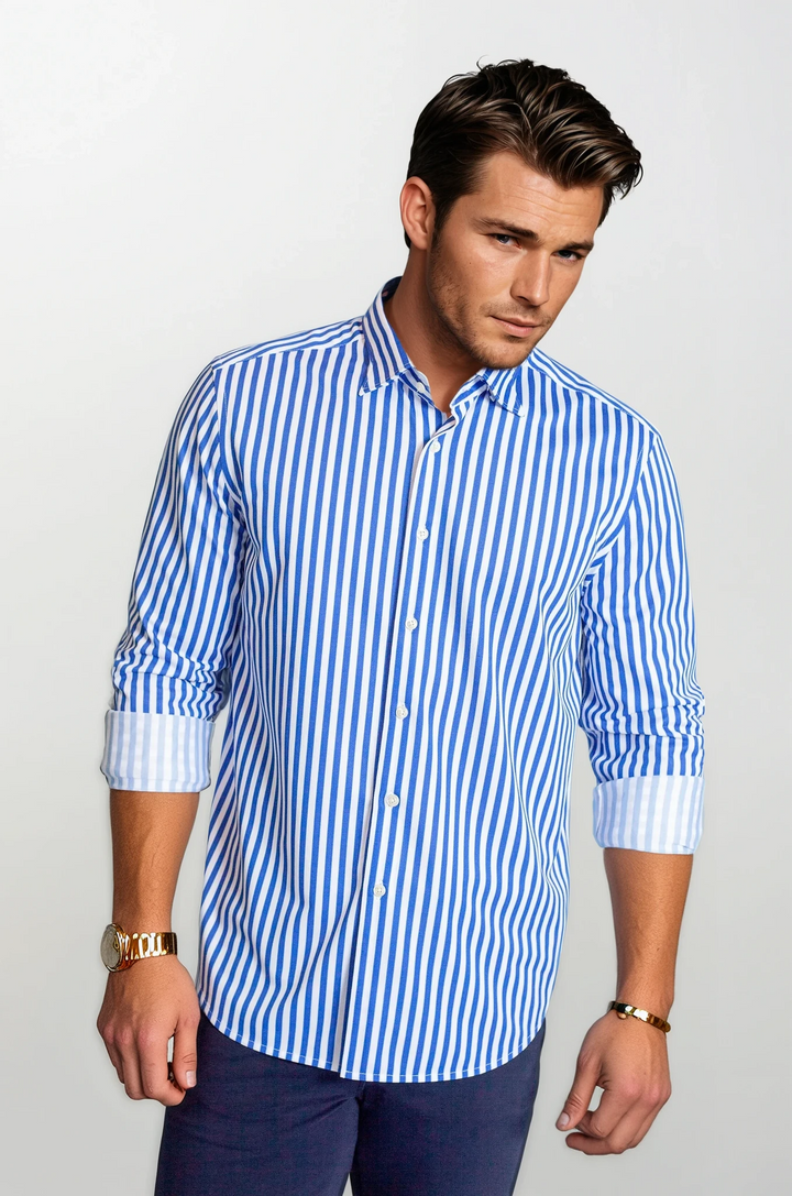 The Go Big Stripe Long Sleeve Tech Shirt - Royal Blue-LONG SLEEVE SHIRTS-BUKI-S-Royal Blue-Buki
