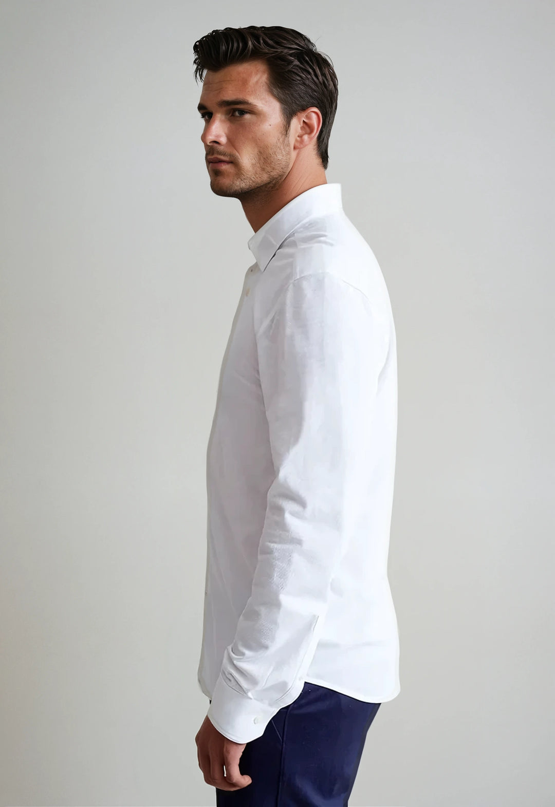 Classic White Long Sleeve Button Down Tech Shirt-LONG SLEEVE SHIRTS-BUKI-M-White-Buki