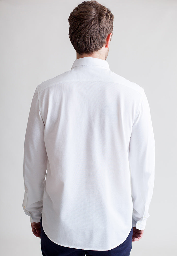 Classic White Long Sleeve Button Down Tech Shirt-LONG SLEEVE SHIRTS-BUKI-M-White-Buki