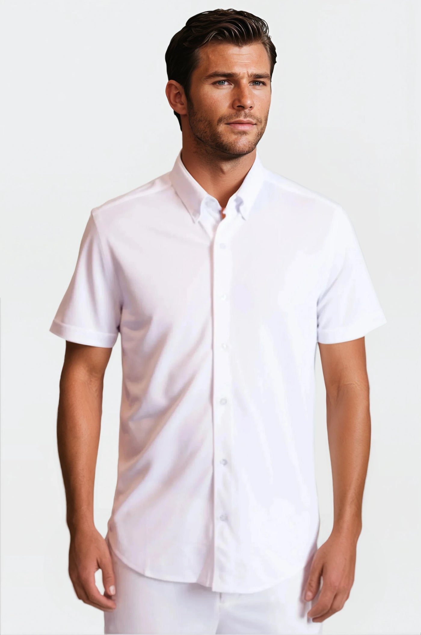 Buki All Seasons Short Sleeve Button Down Shirt - white