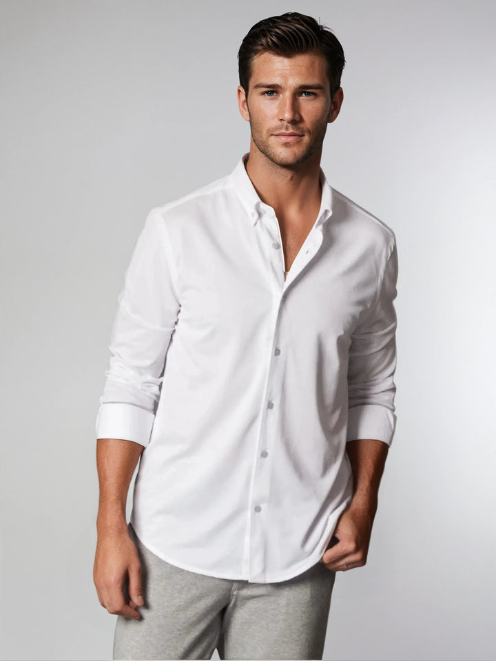 Classic White Long Sleeve Button Down Tech Shirt Buki