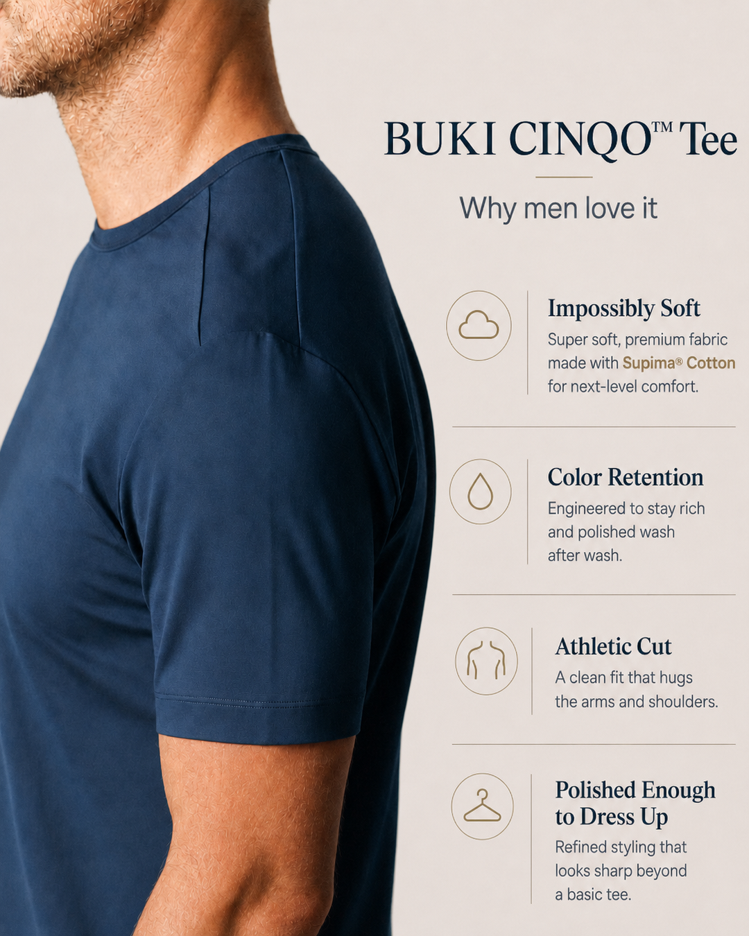 Buki + CINQO Crew Neck T-Shirt - Blue Night-T-SHIRTS-BUKI-M-Buki