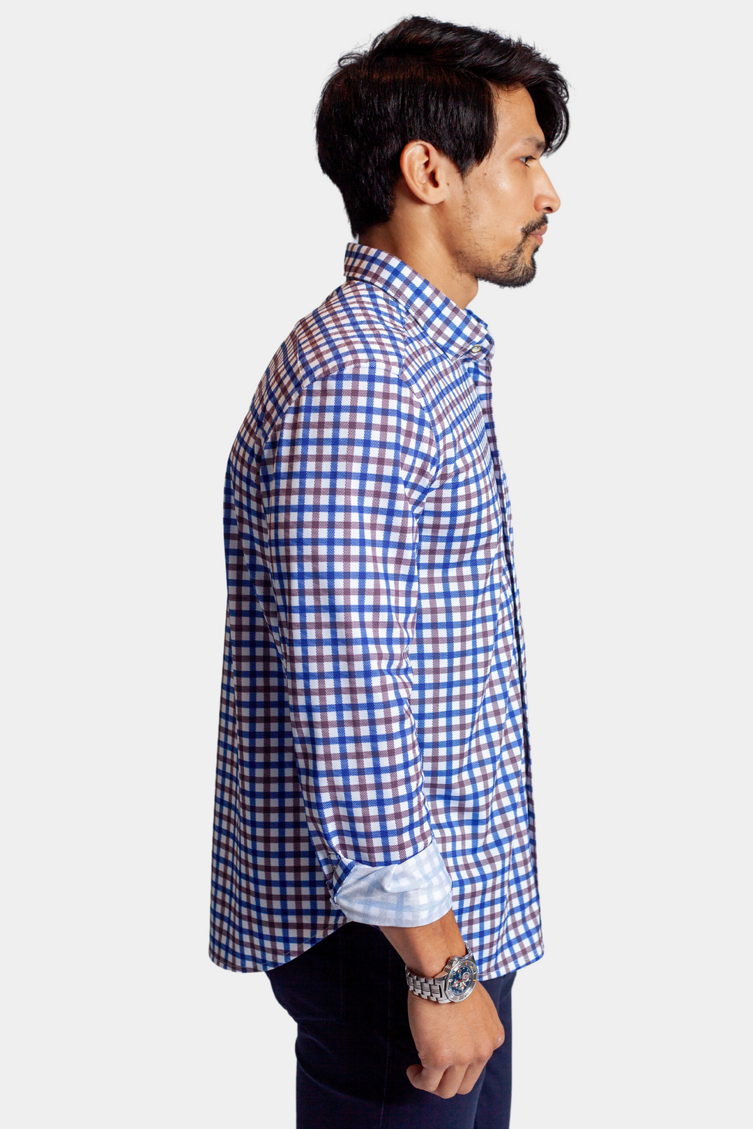 Check Mate Lounge Set - Long Sleeve Shirt & Full Zip 'Sweater'-OUTFIT SETS-BUKI-M-Navy/Brown-Buki