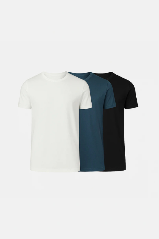 Cinqo T-Shirt 3 Pack - White/Blue Night/Black-T-SHIRTS-BUKI-M-Buki