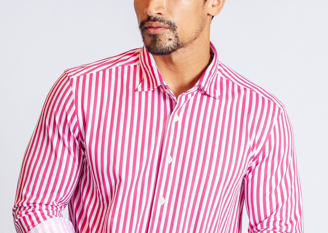 The Go Big Stripe Long Sleeve Tech Shirt - Sunset Stripe-LONG SLEEVE SHIRTS-BUKI-M-Coral-Buki-detail