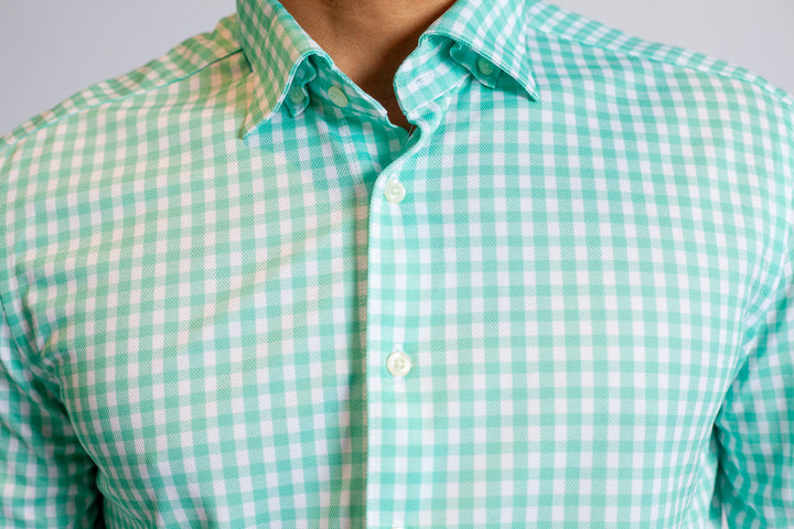 Mauro Long Sleeve Check Tech Shirt - Emerald-LONG SLEEVE SHIRTS-BUKI-M-Emerald-Buki