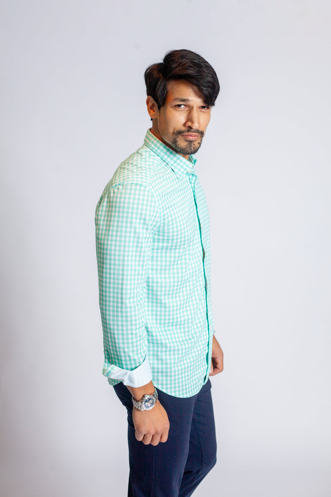 Mauro Long Sleeve Check Tech Shirt - Emerald-LONG SLEEVE SHIRTS-BUKI-M-Emerald-Buki