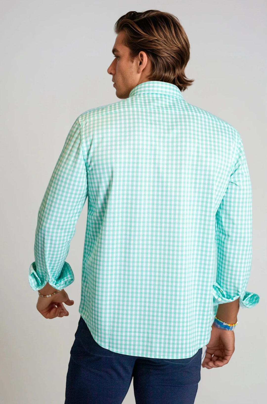 Mauro Long Sleeve Check Tech Shirt - Emerald-LONG SLEEVE SHIRTS-BUKI-M-Emerald-Buki