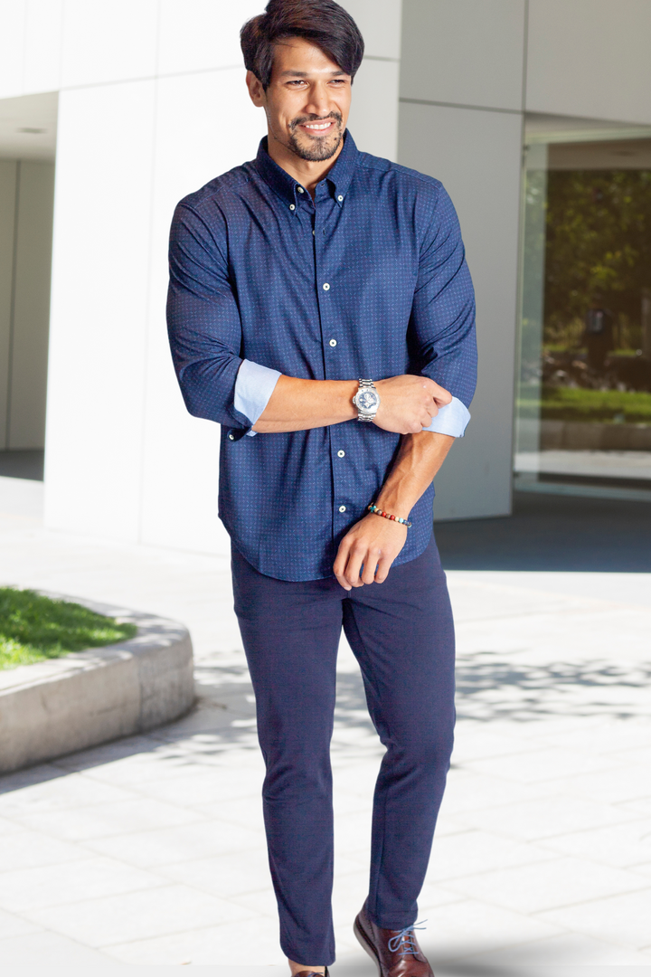 Kensington Long Sleeve Button-Down Tech Shirt-LONG SLEEVE SHIRTS-BUKI-M-Navy-Buki