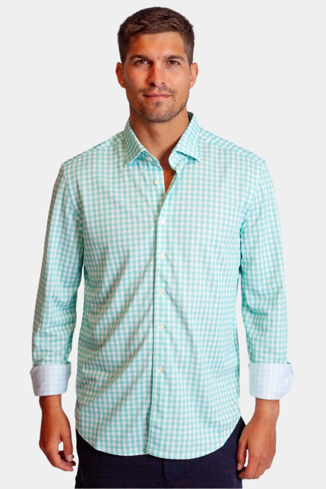 Mauro Long Sleeve Check Tech Shirt - Emerald-LONG SLEEVE SHIRTS-BUKI-M-Emerald-Buki