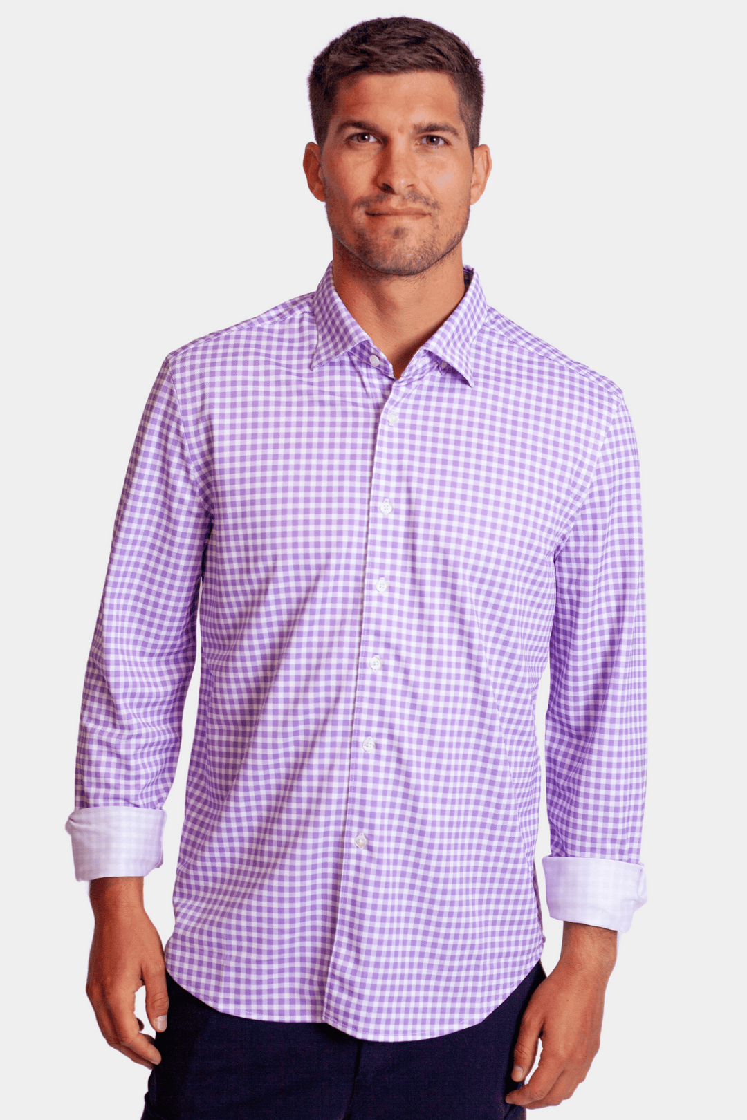 Mauro Long Sleeve Check Tech Shirt - Lavender-LONG SLEEVE SHIRTS-BUKI-M-Lavender-Buki