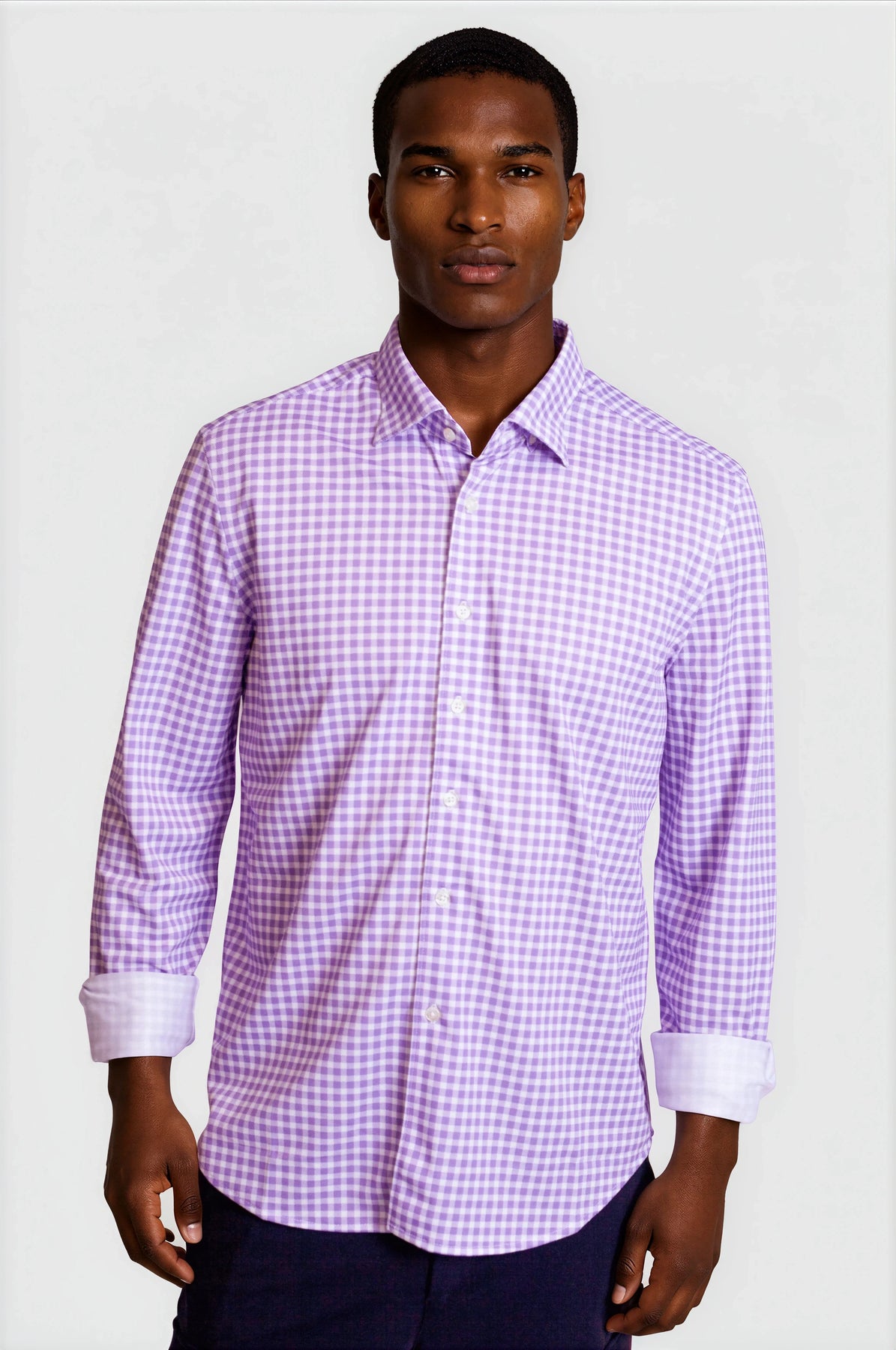 サブカルチャーCOTTON CHECK SHIRT PURPLE CHECK 2 Mauro Long Sleeve Casual Dress Shirt - Buki