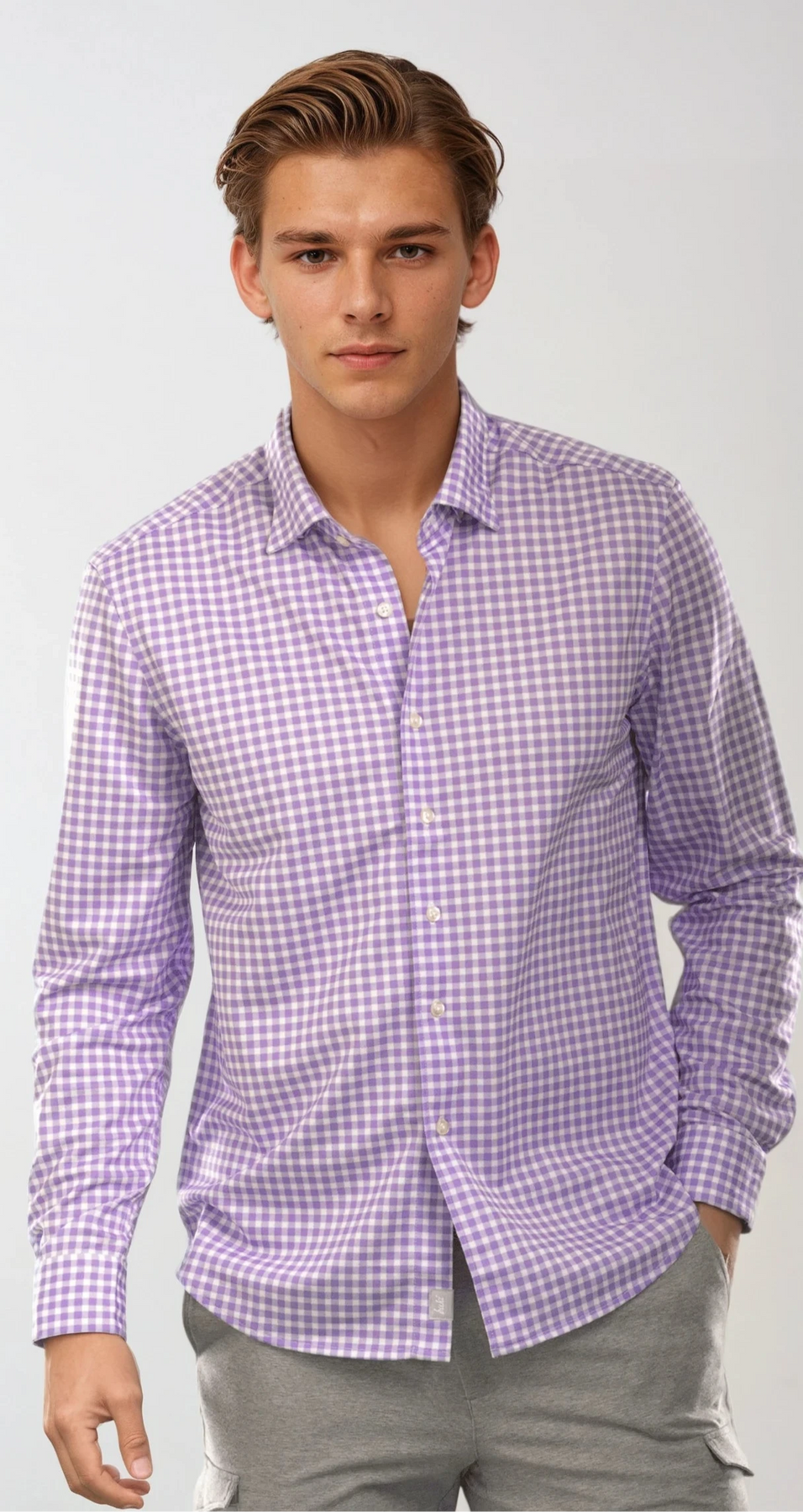 fitted lace wedding dress Hisdern Men's Purple Checkered Shirt Long Sleeve Office to Weekend Wear M