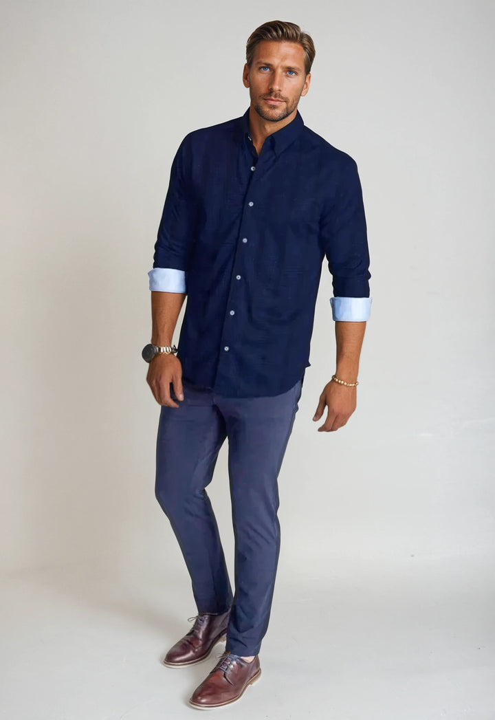 Moody Blues Plaid Long Sleeve Tech Shirt-LONG SLEEVE SHIRTS-BUKI-M-Navy/Black-Buki