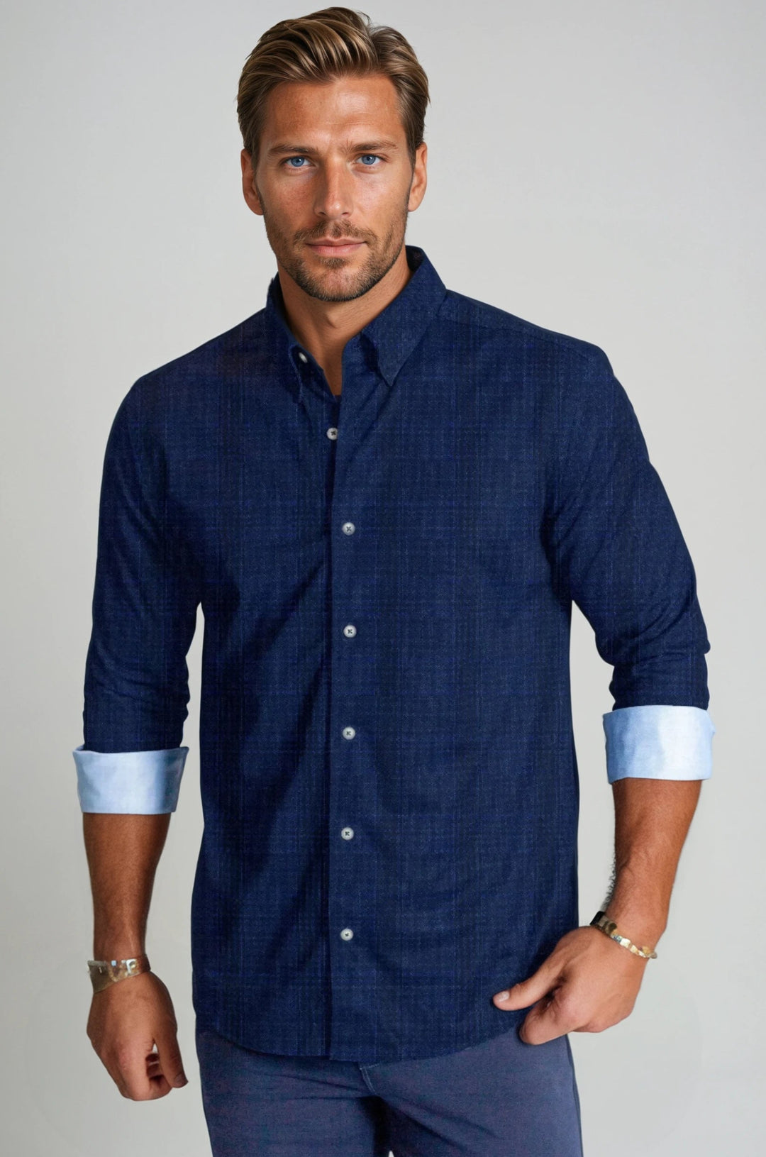 Moody Blues Plaid Long Sleeve Tech Shirt-LONG SLEEVE SHIRTS-BUKI-L-Navy/Black-Buki