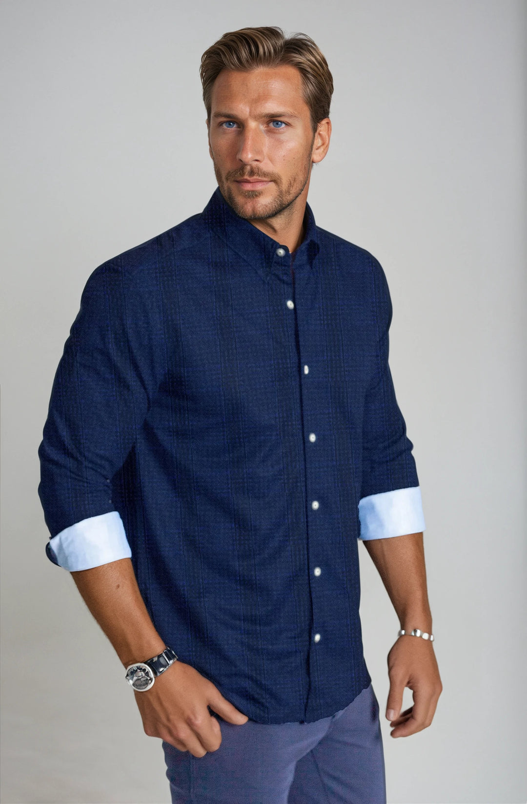 Moody Blues Plaid Long Sleeve Tech Shirt-LONG SLEEVE SHIRTS-BUKI-M-Navy/Black-Buki