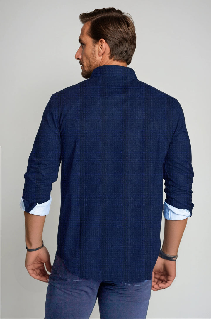 Moody Blues Plaid Long Sleeve Tech Shirt-LONG SLEEVE SHIRTS-BUKI-M-Navy/Black-Buki