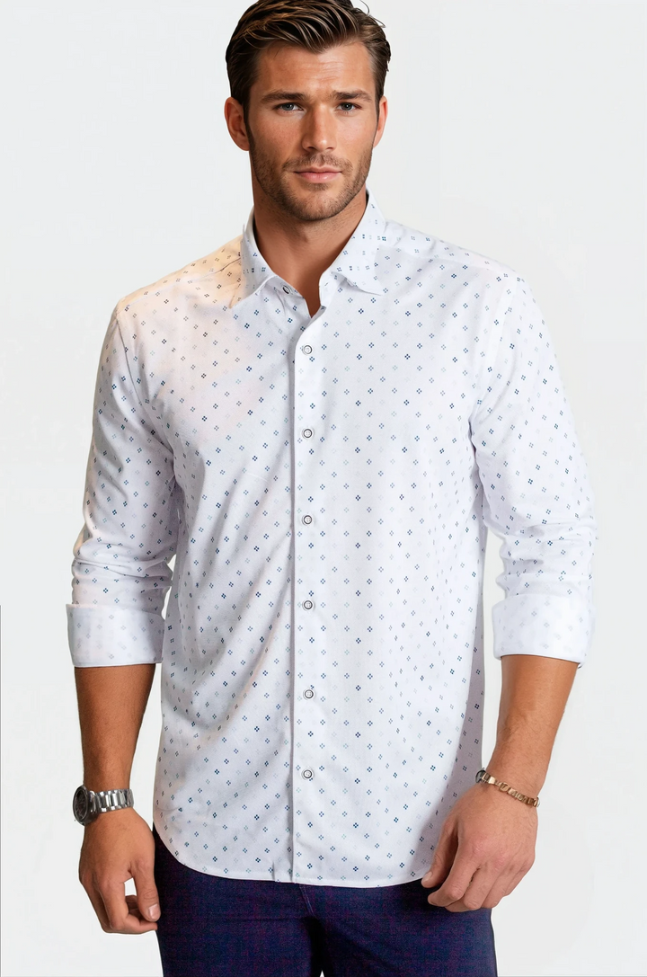 Newport Ditsy Long Sleeve Tech Shirt-LONG SLEEVE SHIRTS-BUKI-M-Sky Grey-Buki