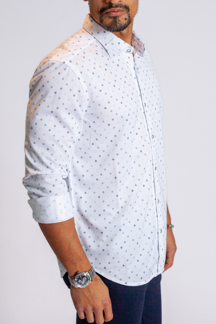 Newport Ditsy Long Sleeve Tech Shirt-LONG SLEEVE SHIRTS-BUKI-M-Sky Grey-Buki