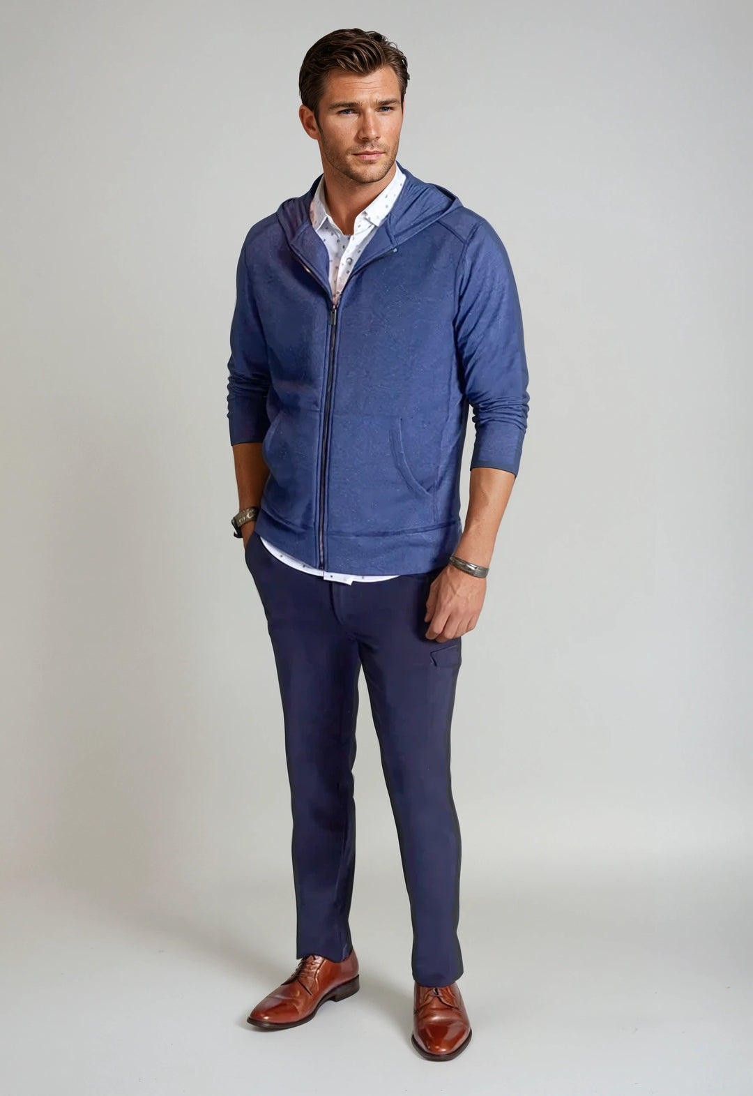 Remix Full Zip Hoodie Sweatshirt-ZIP SWEATSHIRTS-BUKI-S-Tokyo Blue-Buki