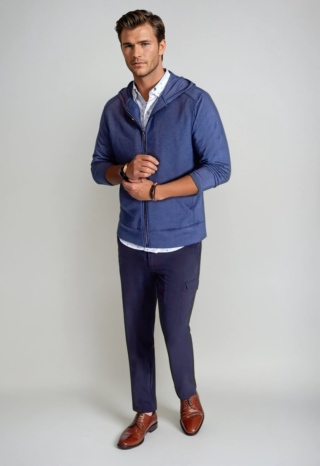 Remix Full Zip Hoodie Sweatshirt-ZIP SWEATSHIRTS-BUKI-S-Tokyo Blue-Buki