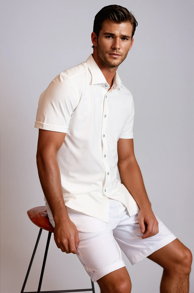 Buki Short Sleeve Single Shot Shirt in White Front
