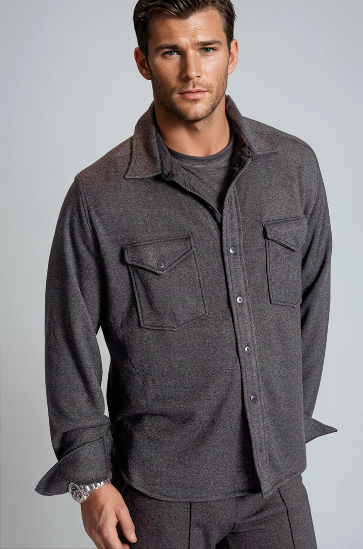Soft Knit CPO Overshirt-JACKETS-BUKI-M-Charcoal Grey-Buki