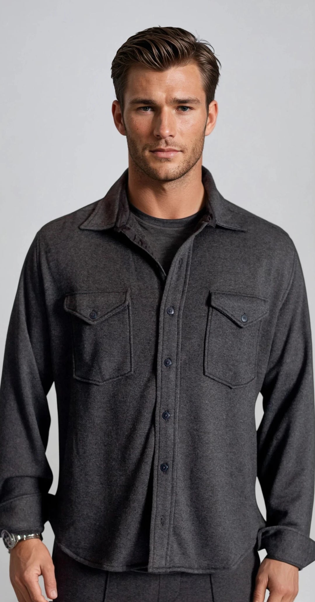 Soft Knit CPO Overshirt-JACKETS-BUKI-M-Charcoal Grey-Buki