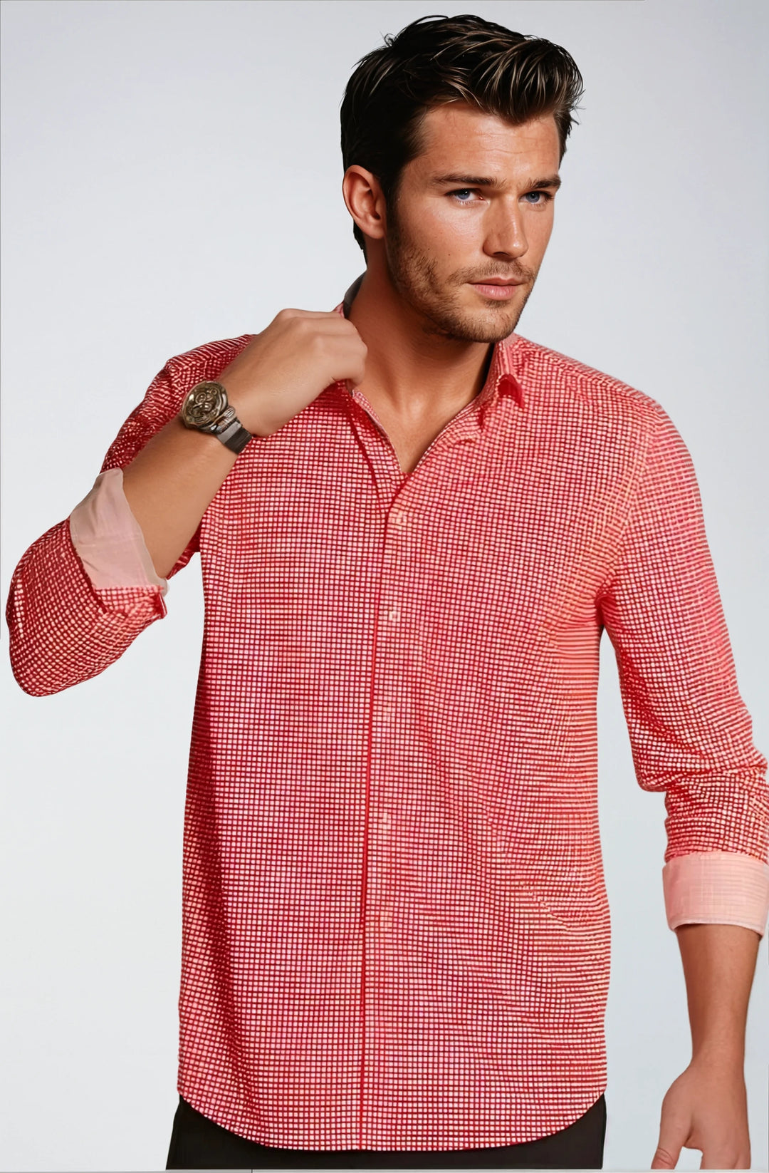 Swiss Check Long Sleeve Tech Shirt - Red-LONG SLEEVE SHIRTS-BUKI-M-Red / White-Buki
