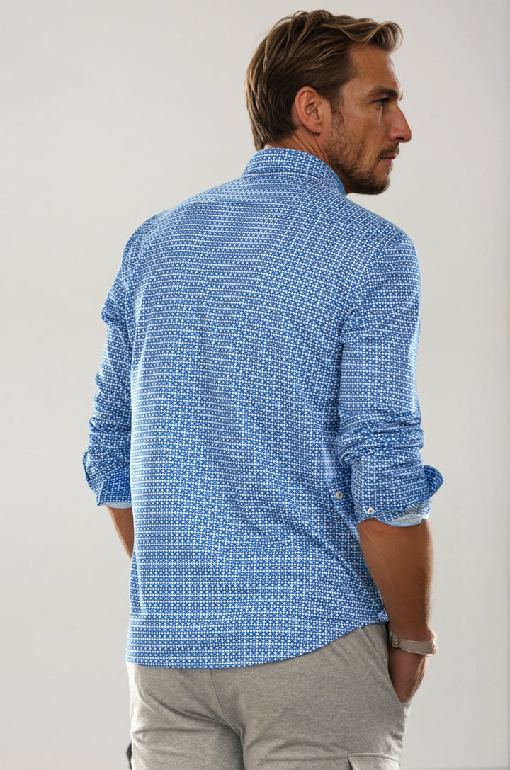 Swiss Check Long Sleeve Tech Shirt - Blue-LONG SLEEVE SHIRTS-BUKI-M-Blue / White-Buki