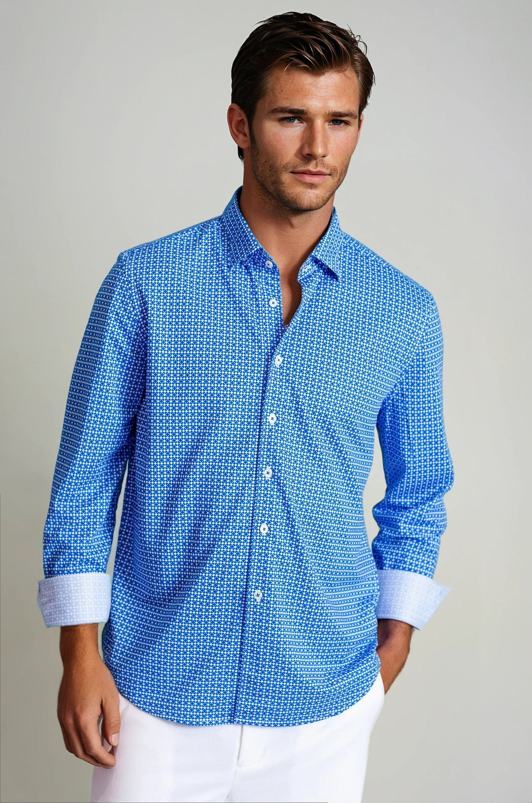 Swiss Check Long Sleeve Tech Shirt - Blue-LONG SLEEVE SHIRTS-BUKI-M-Blue / White-Buki