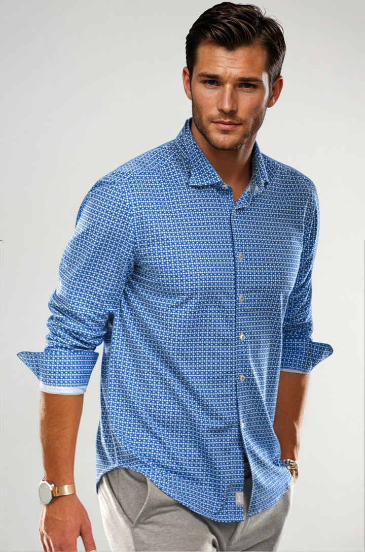 Swiss Check Long Sleeve Tech Shirt - Blue-LONG SLEEVE SHIRTS-BUKI-M-Blue / White-Buki