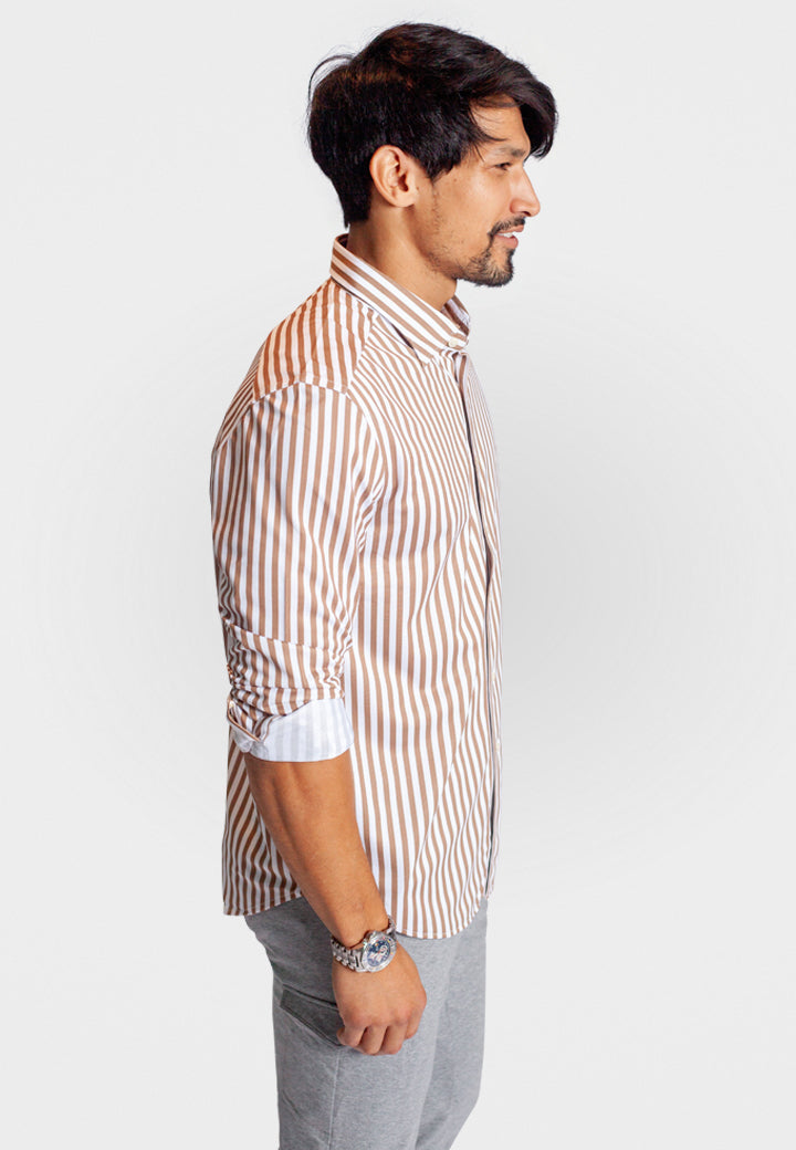 The Go Big Stripe Long Sleeve Tech Shirt - Espresso-LONG SLEEVE SHIRTS-BUKI-S-Espresso-Buki