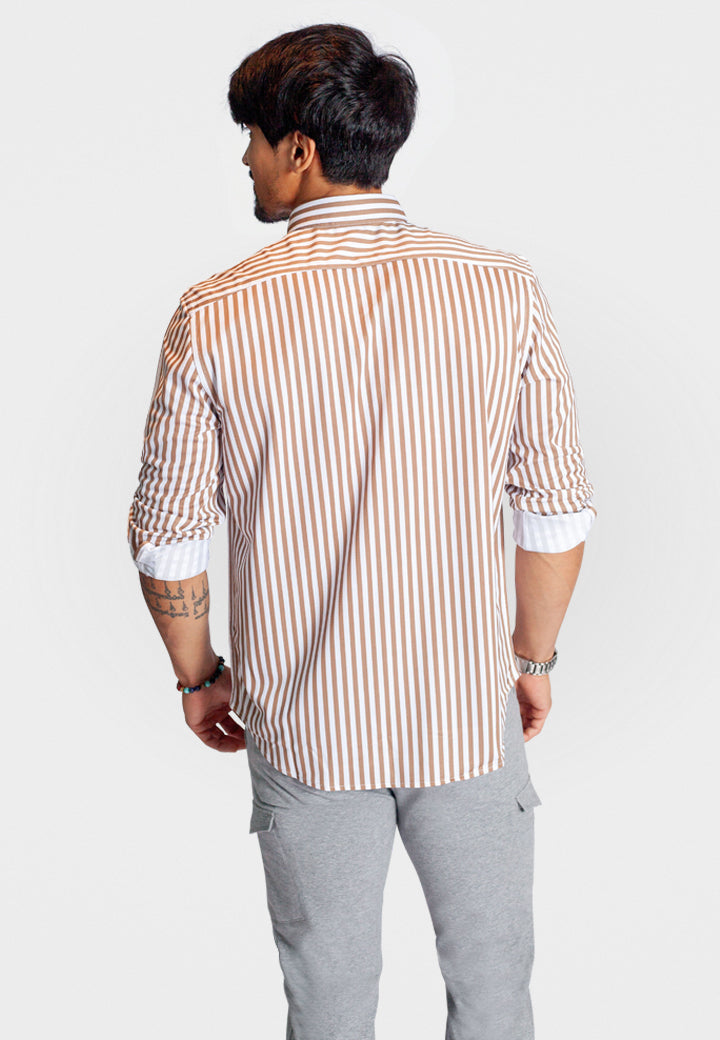 The Go Big Stripe Long Sleeve Tech Shirt - Espresso-LONG SLEEVE SHIRTS-BUKI-S-Espresso-Buki