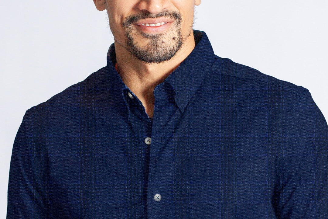 Moody Blues Plaid Long Sleeve Tech Shirt-LONG SLEEVE SHIRTS-BUKI-M-Navy/Black-Buki