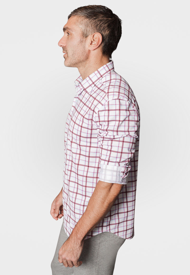 Carnaby Plaid Long Sleeve Tech Shirt-LONG SLEEVE SHIRTS-BUKI-M-White/Maroon-Buki