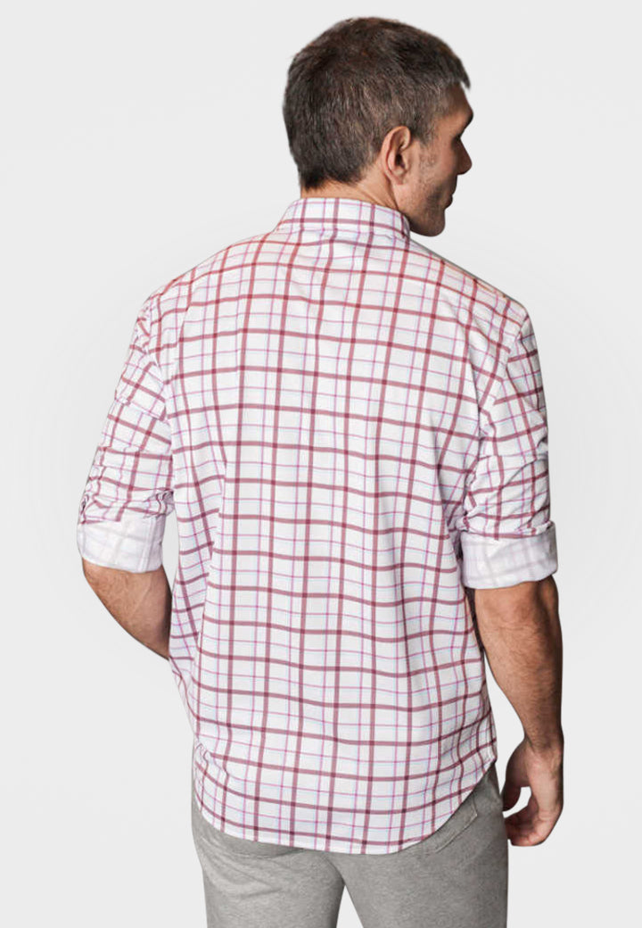 Carnaby Plaid Long Sleeve Tech Shirt-LONG SLEEVE SHIRTS-BUKI-M-White/Maroon-Buki